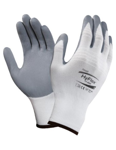 11-800 GUANTES RECUBRIMIENTO DE NITRILO MICROPOROSO CON FORRO DE NYLON  BLANCO/GRIS HYFLEX TALLA 6-11